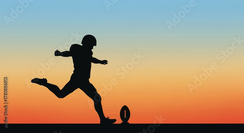 American Football Kicker Silhouette at Sunset Sports Teamwork Achievement
