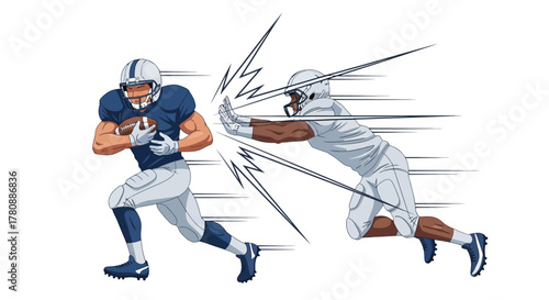 Football Player Illustration Running Back Evading a Defensive Lineman