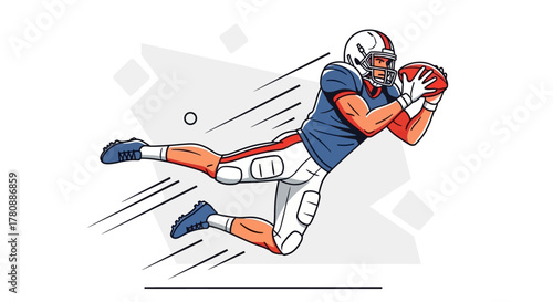 American Football Player Illustration Catching Action Sport