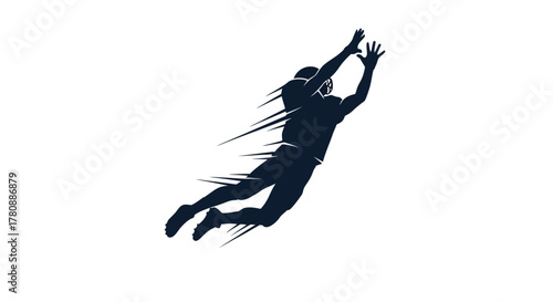 Dynamic American Football Player Silhouette in Mid Air Catching Action