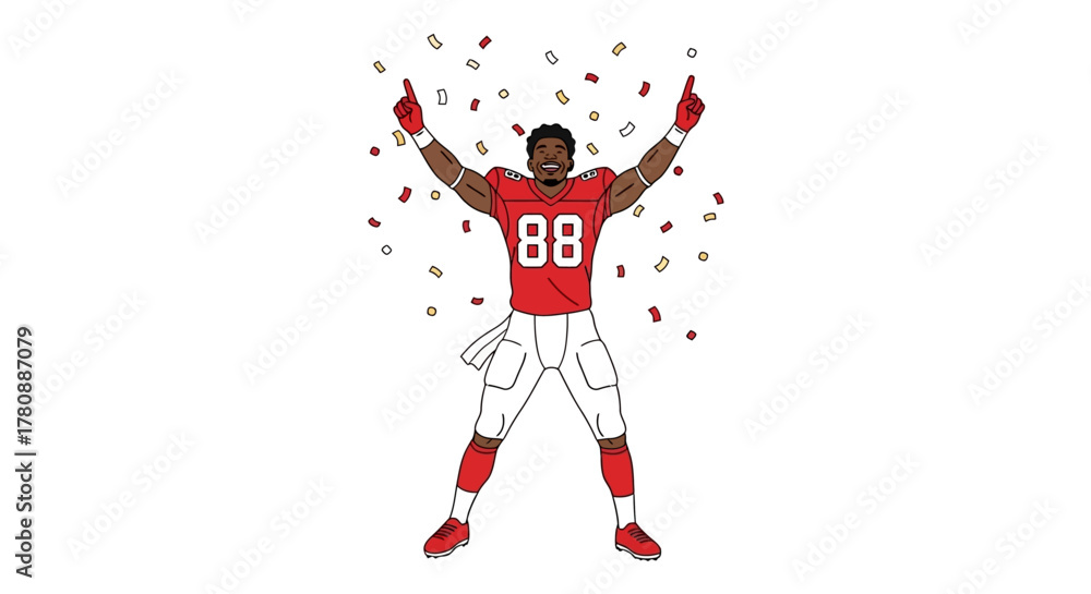 Fototapeta premium American Football Player Celebrating Victory with Confetti Illustration