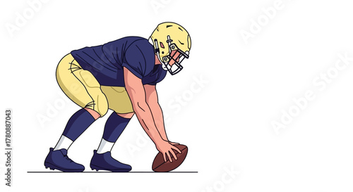 Determined Football Player Ready for the Snap Vector Illustration