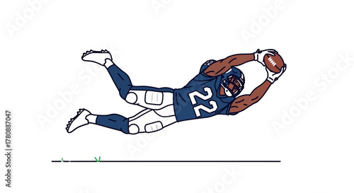 Illustration of Football Player Diving to Catch the Ball for Sports Design