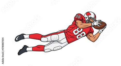 Football Player Catching Ball American Football Athlete in Mid Air
