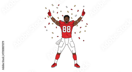 American Football Player Celebrating Victory with Confetti Illustration
