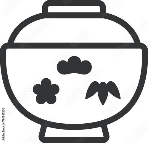 正月用のお椀のアイコン（線画）のイラスト