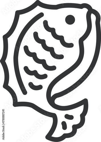 跳ねている、鯛のアイコン（線画）のイラスト