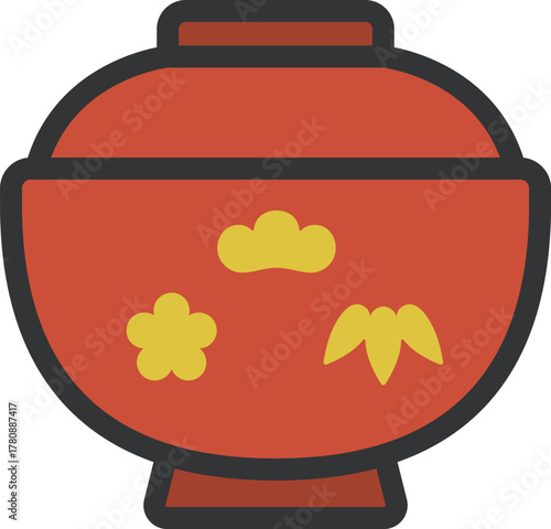 正月用のお椀のアイコン（線画カラー）のイラスト