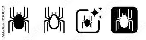 Black spider icon vector illustration in transparent PNG for zoology, insect design, warning signs, and tattoo art concepts
