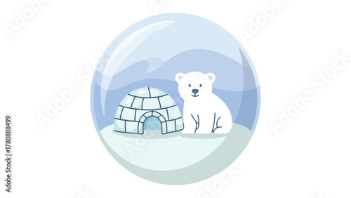 Polar Bear and Igloo Scene: A serene arctic scene showcases a charming polar bear alongside its traditional ice igloo home.