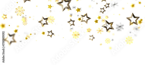 Photos Festive background design of gold stars and snowflakes against a pure white backdrop