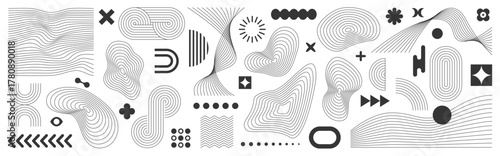 Set of geometric shapes. Halftone line elements design, elements for web, wavy, advertisement, commercial banner, poster, leaflet, billboard, sale. Collection trendy halftone vector geometric shapes.