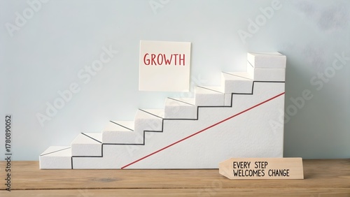 Structured layout of paper stairs rising upward, business concept