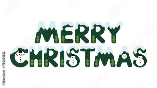 Festive Greetings: Merry Christmas Lettering Adorned with Snow and Whimsical Embellishments, Conveying the Spirit of Joy and Celebration.