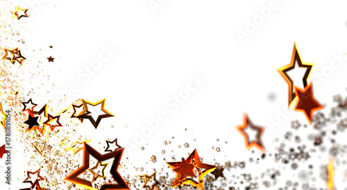 Fotografia Abstract illustration of golden stars and confetti border on white