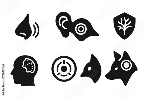 Magnetosensory Organ Icons. Line style icons of inspirational moments: sunrise over mountains, first border crossed, help from