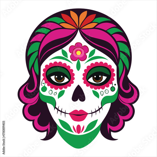 Scary Halloween skull and crossbones illustration, a black and white human skeleton head symbol of death, danger, and horror