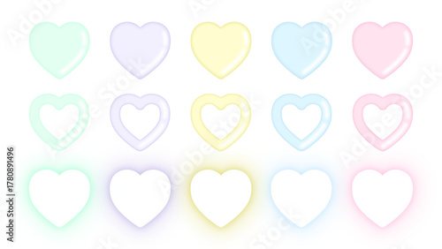 パステルカラーのぷるぷるしたハートのベクター素材セット