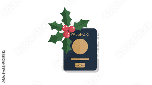 Passport to Holiday Travel: A festive passport adorned with holly berries, symbolizing the spirit of travel and the joy of holiday adventures.
