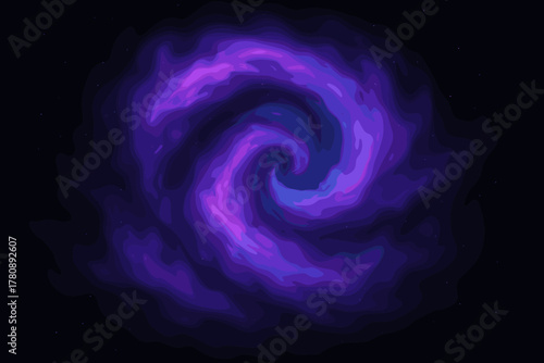 Cosmic Nebula Swirl. Abstract swirl of vibrant purple and blue nebula clouds, glowing softly against vector illustration a dark