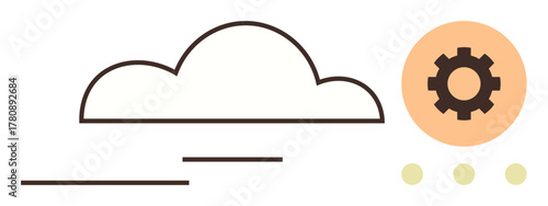 Cloud outline paired with a gear icon symbolizing technology, settings, and connection. Ideal for technology, computing, data storage, integration, innovation, networking digital transformation