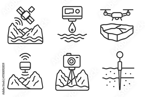 Glacier Monitoring Icons. Solid style icons of cold shock proteins: protein snowflake glyph, cryo-molecule icon, cell activation