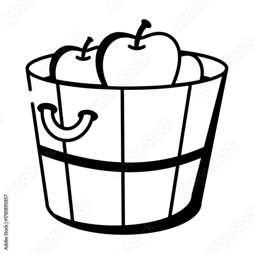A hand drawn icon depicting harvest basket filled with apples 