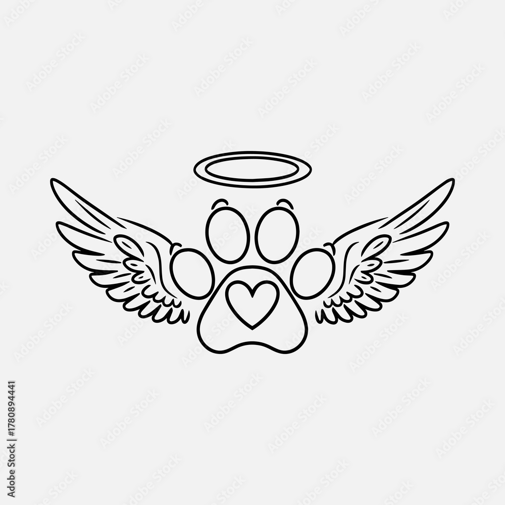 Obraz premium Paw Print with Wings and Halo SVG