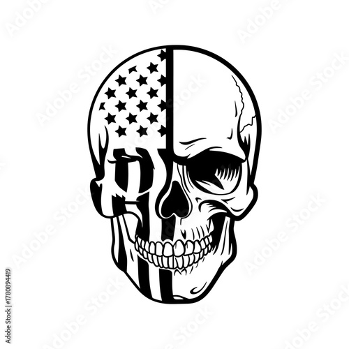 Patriotic Half Skull with American Flag