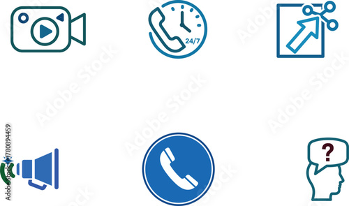 Collection of Business Communication and Support Icons on White Background