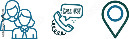 Customer service support teamwork call us location icons vector graphic