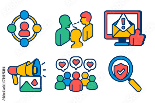 Rumor Transmission Icons. Isometric vector illustration set Psychology of rumor transmission: social influence circles, rumor