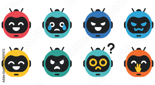 Robot faces emotional avatars vector design ai humanoid characters expressing various moods and reactions digital communication technology concept