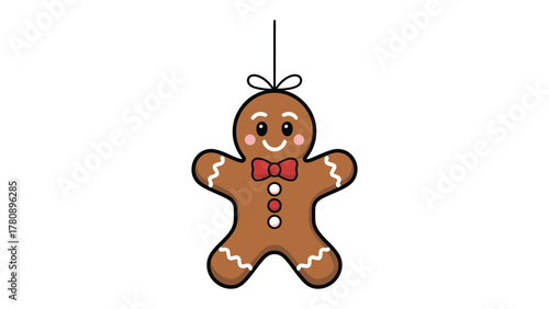 Gingerbread Man Ornament: A charming illustration of a gingerbread man ornament, embodying the festive spirit of Christmas. Adorned with a cheerful smile and intricate details.