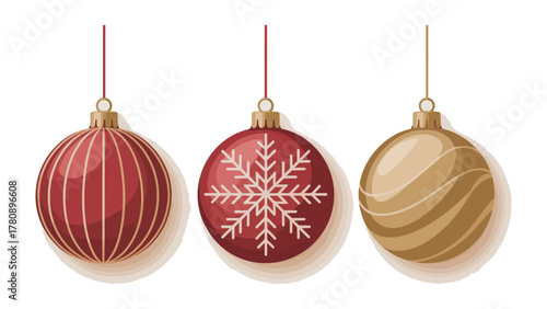 Festive Ornaments: A trio of elegantly designed Christmas ornaments, each with unique textures and intricate patterns. These festive spheres bring warmth and cheer to the holiday spirit.