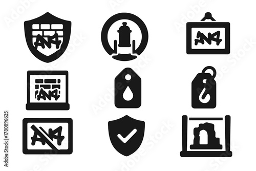 Graffiti Protection Icons. Isometric vector illustration set Retro electronics – camcorder body, VHS-C tape, viewfinder eyecup;