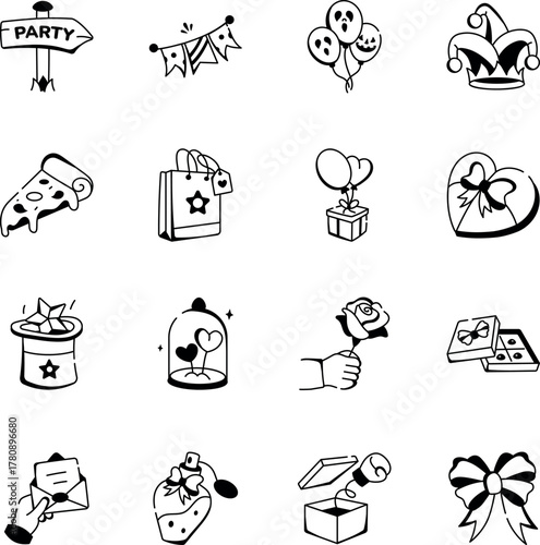 Collection of Party and Festival Doodle Icons 