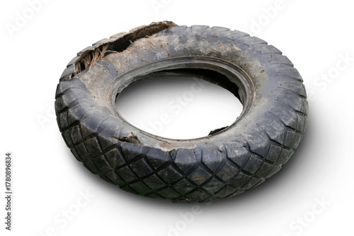 Old torn tire isolated on transparent background