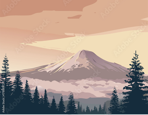 Pixel art mount fuji landscape, a retrostyle mountain scene illustration