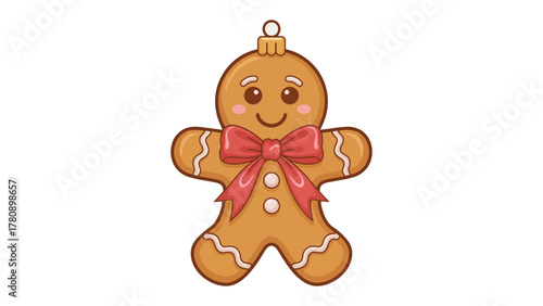 Gingerbread Man's Holiday Cheer: A charming, jovial gingerbread man, adorned with a festive red bow and decorative accents, radiates the warmth and joy of the holiday season.