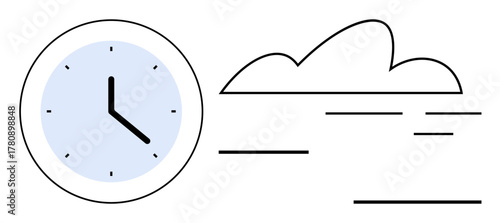 Clock displaying a specific time paired with a minimalist cloud design, symbolizing time management, punctuality, weather updates, routine planning. Ideal for productivity, scheduling, efficiency