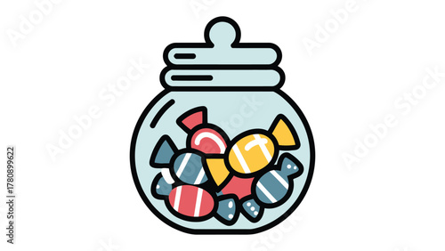 Sweet Treats in a Glass Jar: A colorful assortment of candies and sweets fills a glass jar. A delightful and tempting treat.