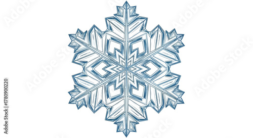 Intricate blue snowflake design on a white background captures the essence of winter magic