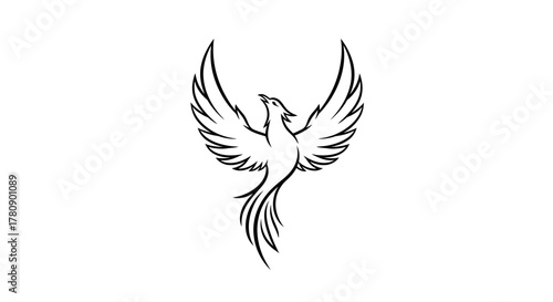 Elegant minimalistic phoenix bird with outstretched wings, symbol of rebirth and transformation