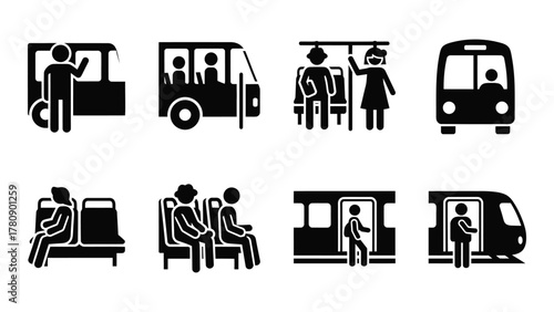Public transportation passenger silhouettes isolated on transparent background, Vector