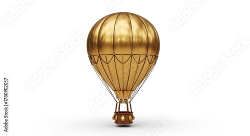 Golden hot air balloon isolated on white background