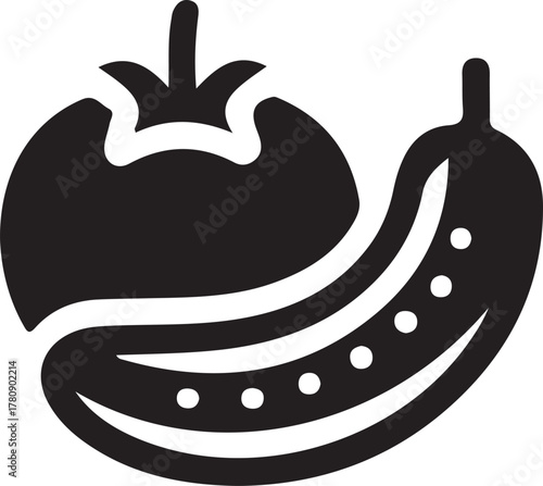 Healthy produce tomato and cucumber black silhouette
