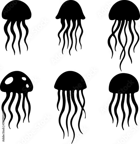 Jellyfish vector, jellyfish silhouette illustration, collection vector of jellyfish, jellyfish isolated on white