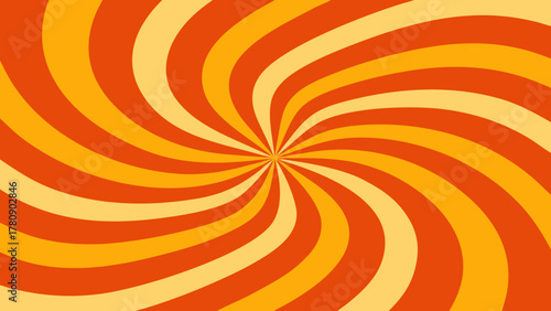 Abstract orange vector background with a colorful swirl, spiral pattern, light burst, and round target design