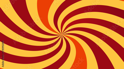 Retro vector wallpaper featuring an abstract orange and yellow psychedelic circle swirl pattern with a sunburst light effect